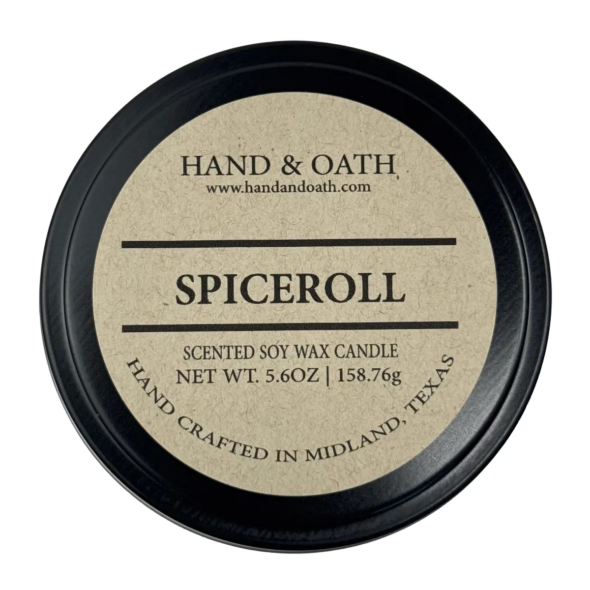 Spiceroll candle label for Hand & Oath