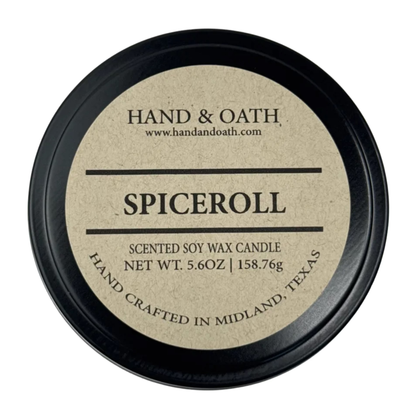 Spiceroll candle label for Hand & Oath