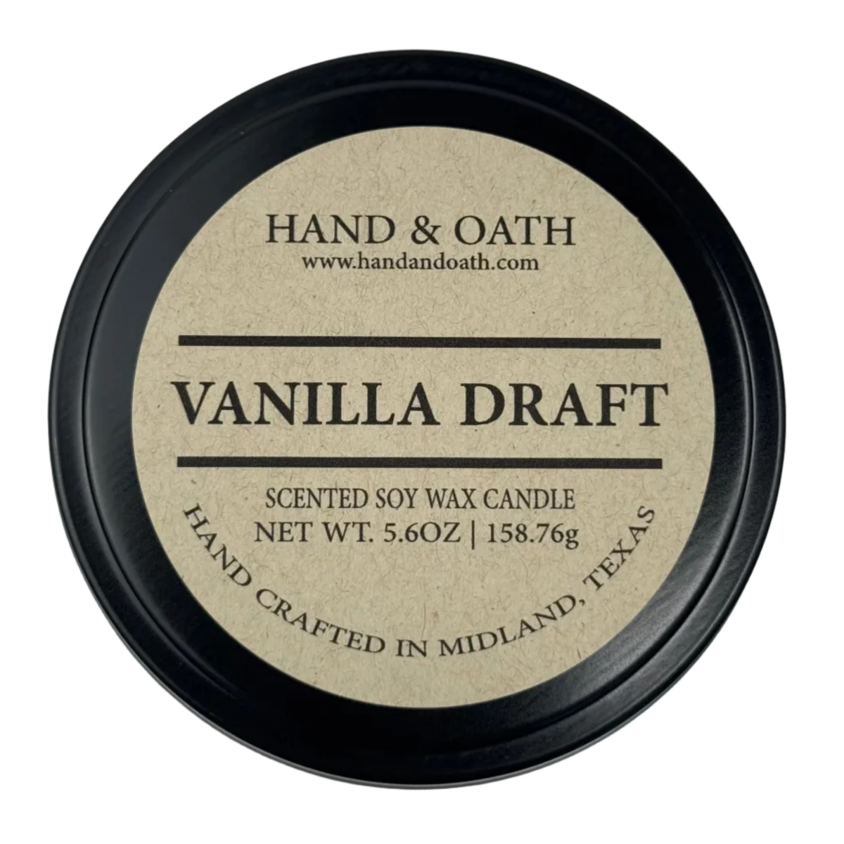 Vanilla Draft candle label for Hand & Oath