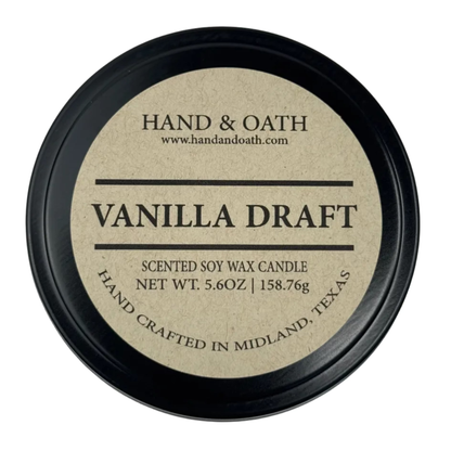 Vanilla Draft candle label for Hand & Oath