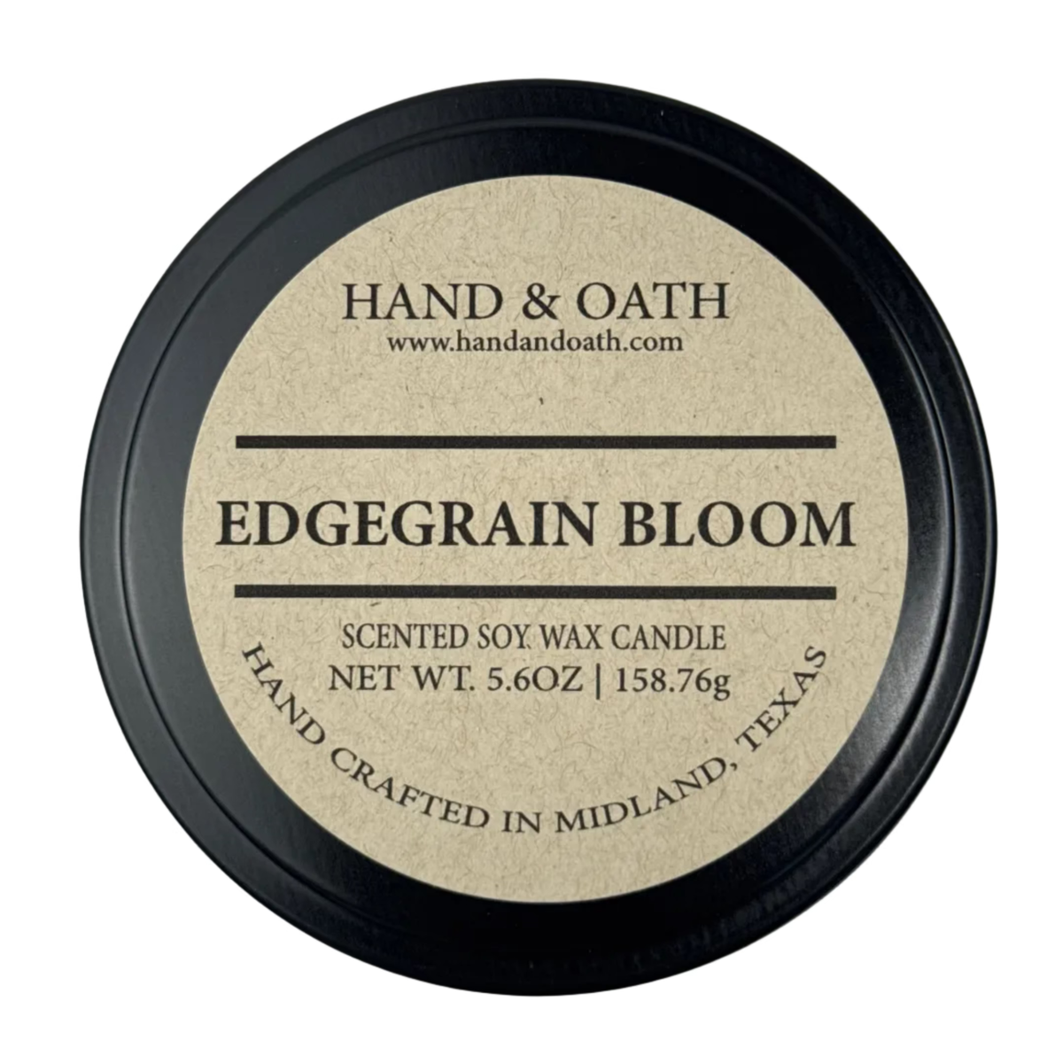 Edgegrain Bloom candle label for Hand & Oath