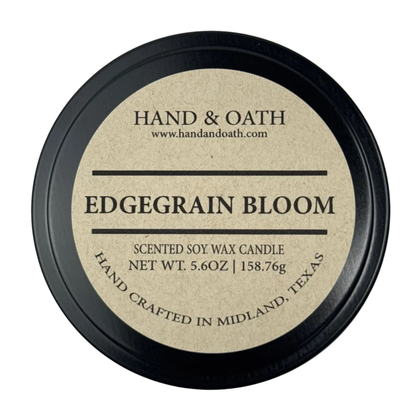 Edgegrain Bloom candle label for Hand & Oath