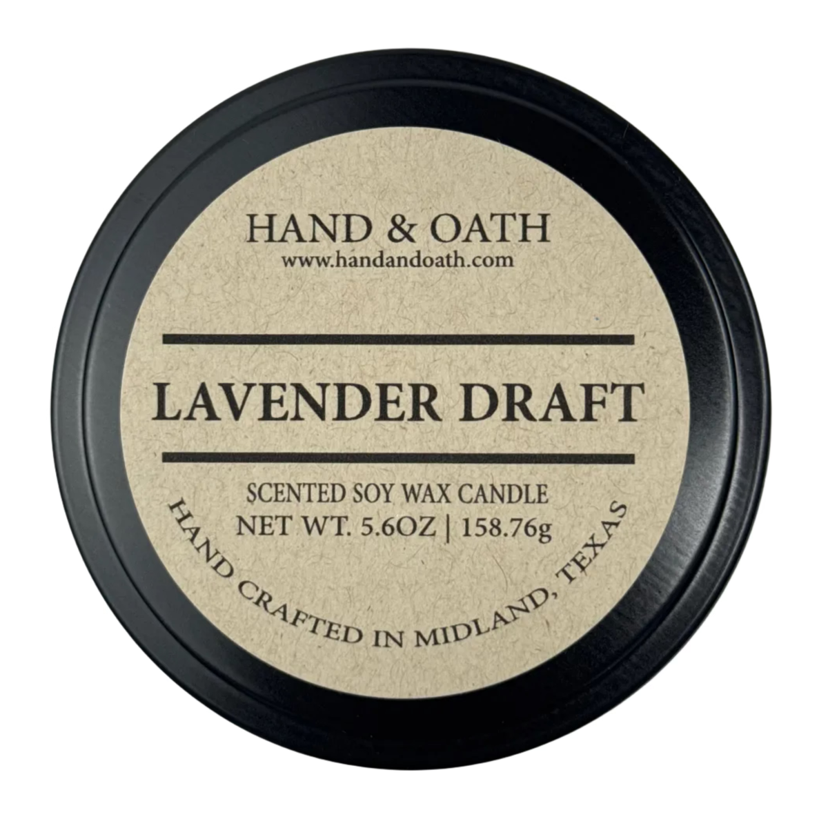Lavender Draft candle label for Hand & Oath