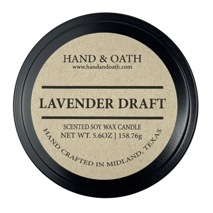 Lavender Draft candle label for Hand & Oath