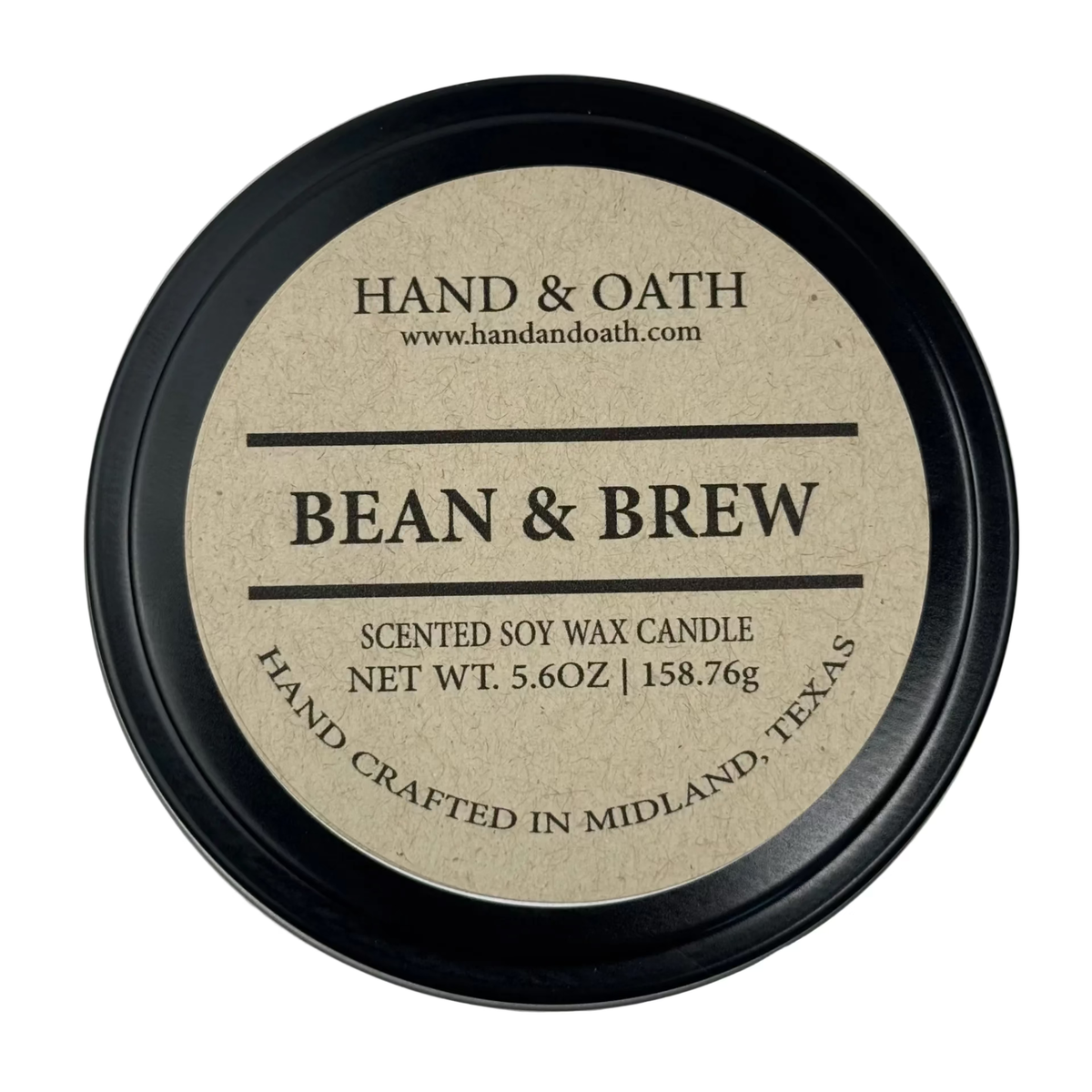 Bean & Brew candle label for Hand & Oath