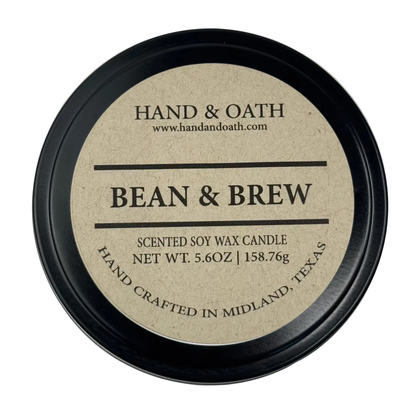 Bean & Brew candle label for Hand & Oath