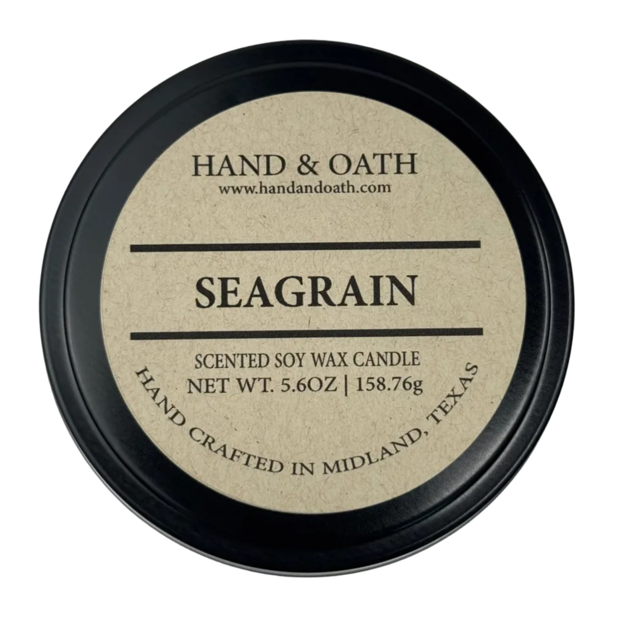 Seagrain candle label for Hand & Oath