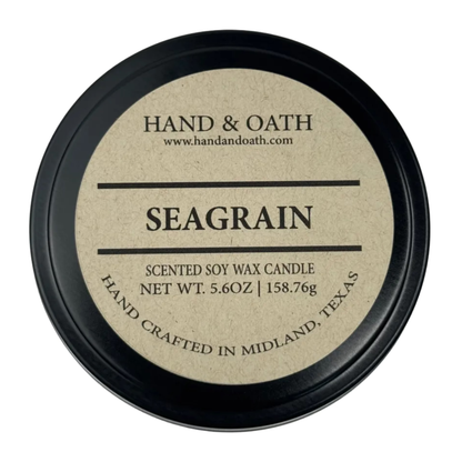 Seagrain candle label for Hand & Oath